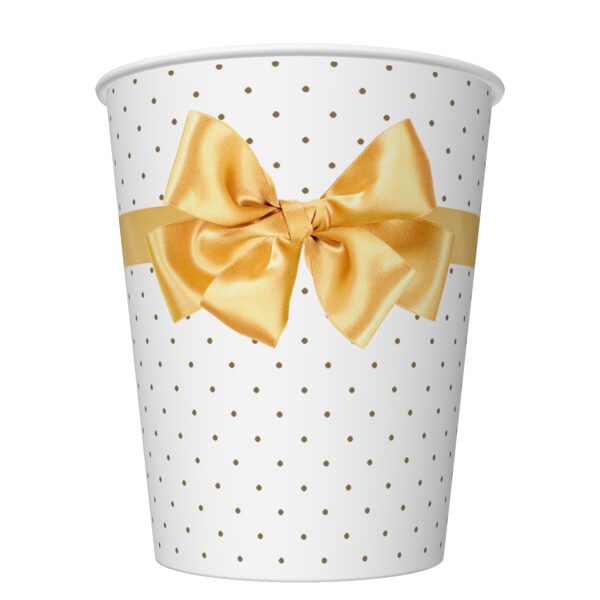 Papīra glāzes ar zelta bantīti un punktiņiem 8.gb