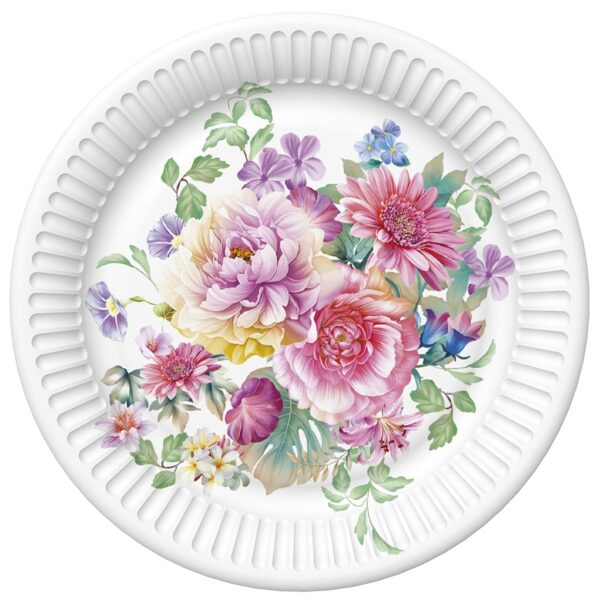 Papīra šķīvis Rozā ziedi 8.gb