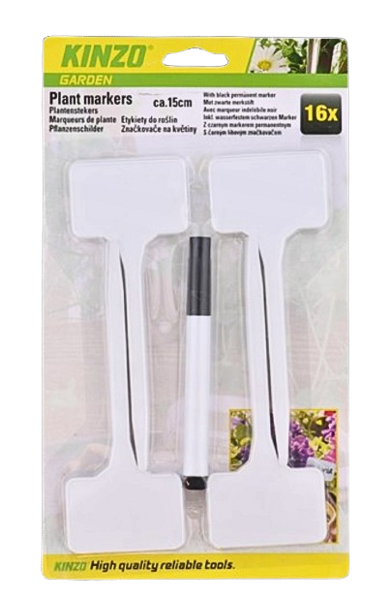 Uzrakstu plāksnītes augiem ar marķieri.